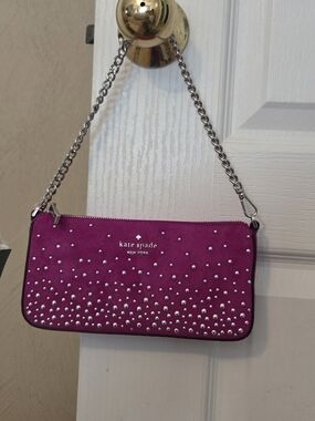 kate spade Magenta Studded Suede Chain Wristlet
